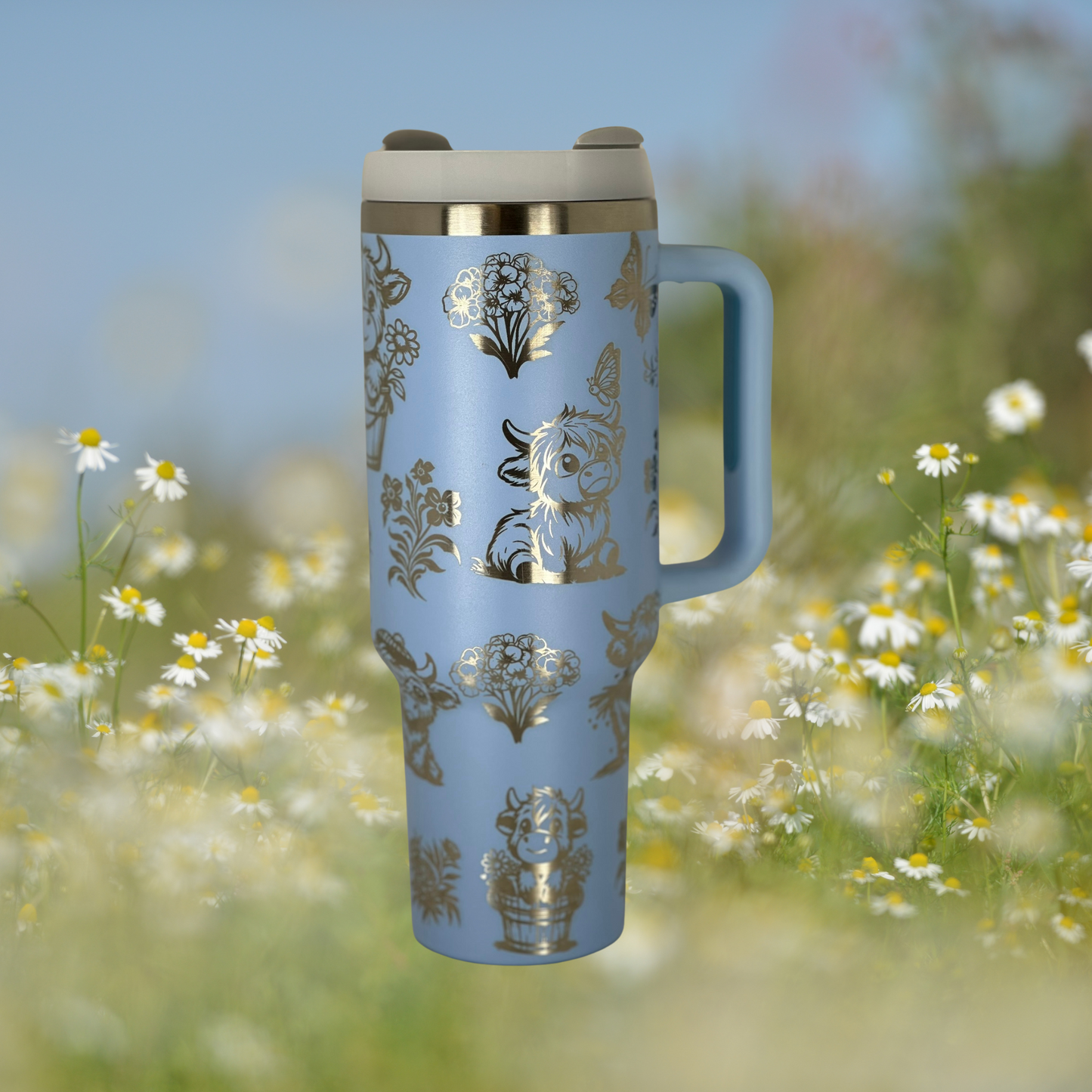 40oz Light Blue Highland Cow Tumbler