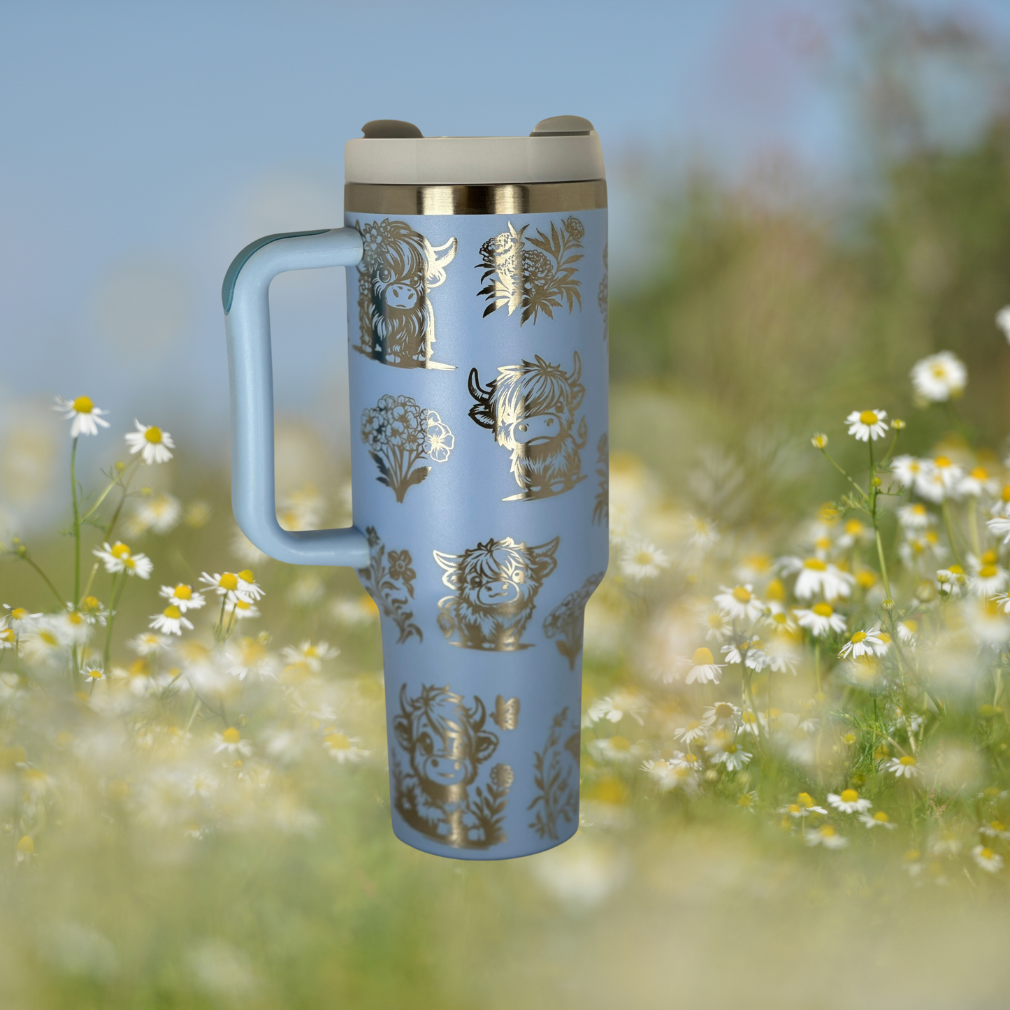 40oz Light Blue Highland Cow Tumbler